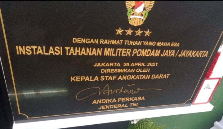 KASAD Jenderal TNI Andika Perkasa Resmikan Instalasi Tahanan Militer Pomdam Jaya/Jayakarta